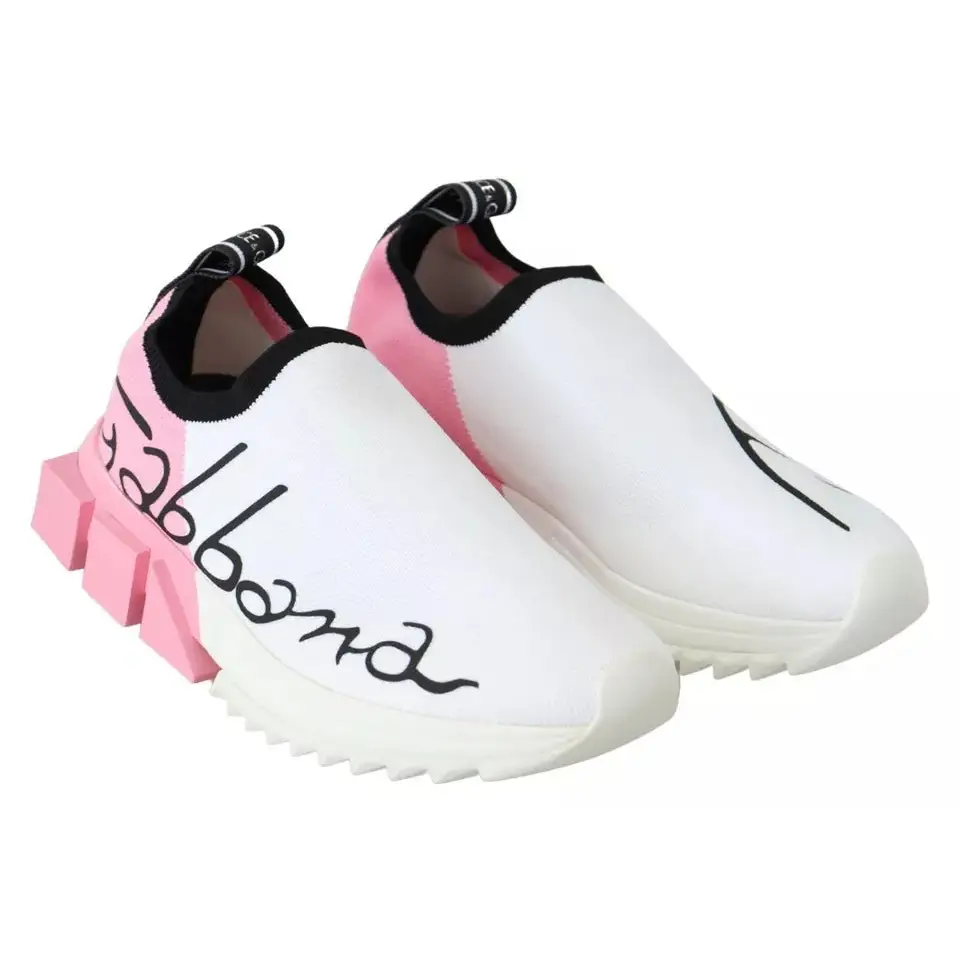 Dolce & Gabbana Rosa Weiß Logo Sorrento Turnschuhe Schuhe - EU35/US4.5