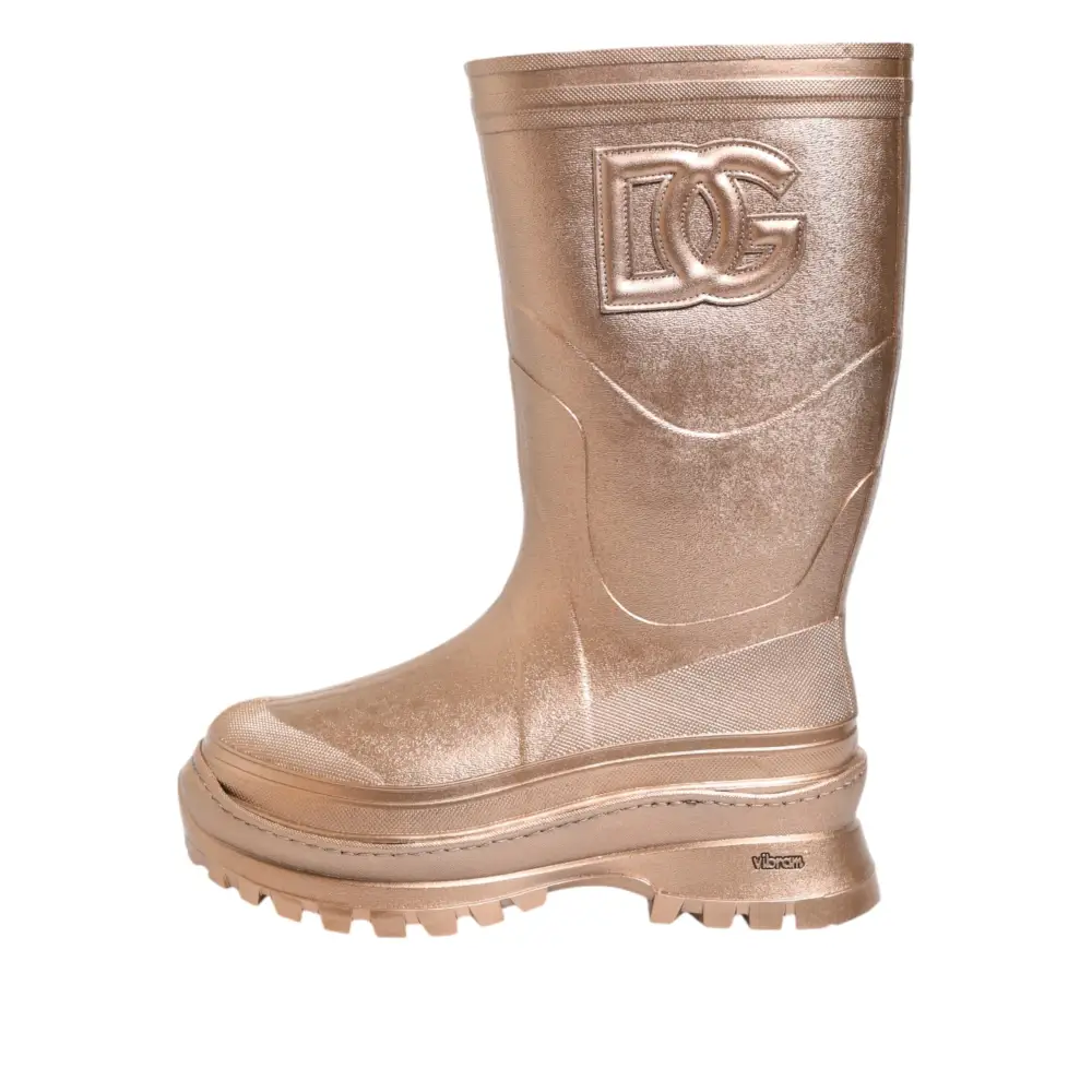 Dolce & Gabbana Rose Gold Gummi Pull On Regen Stiefel Schuhe - EU41/US10.5