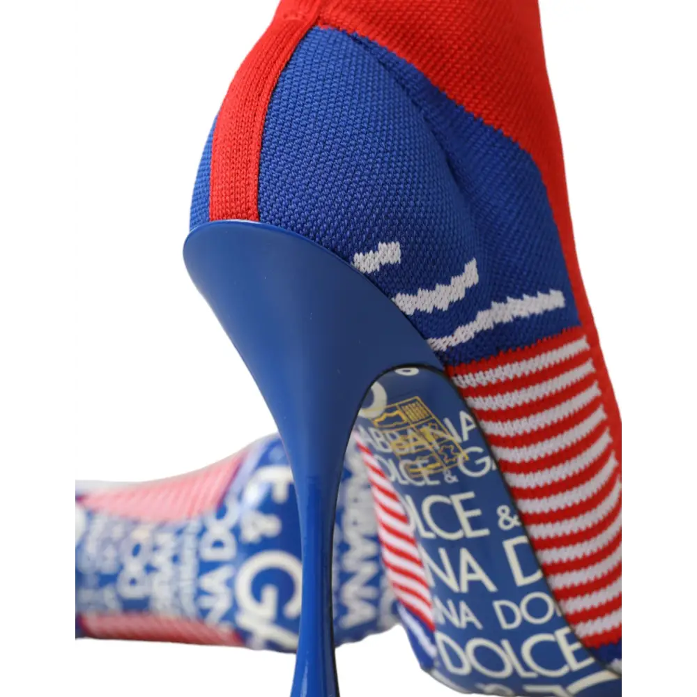 Dolce & Gabbana Rot Blau Stretch Socke Stil Ankle Stiefel Logo Schuhe - EU36.5/US6