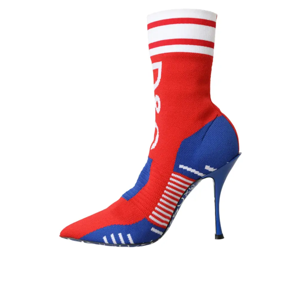 Dolce & Gabbana Rot Blau Stretch Socke Stil Ankle Stiefel Logo Schuhe - EU36.5/US6