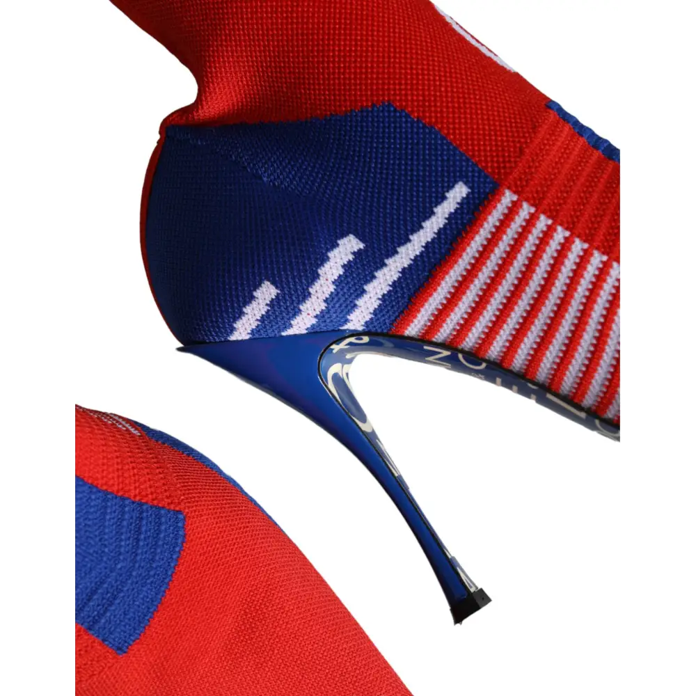 Dolce & Gabbana Rot Blau Stretch Socke Stil Ankle Stiefel Logo Schuhe - EU38/US7.5