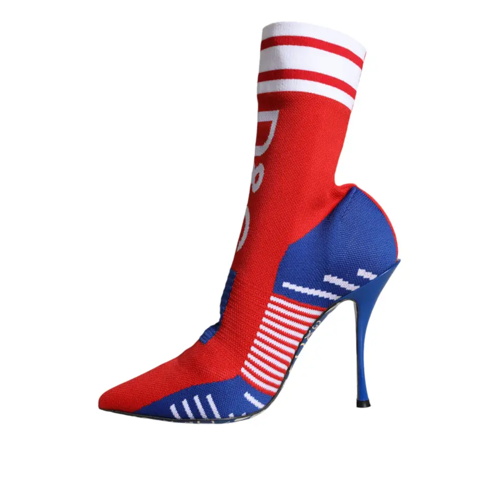 Dolce & Gabbana Rot Blau Stretch Socke Stil Ankle Stiefel Logo Schuhe - EU38/US7.5
