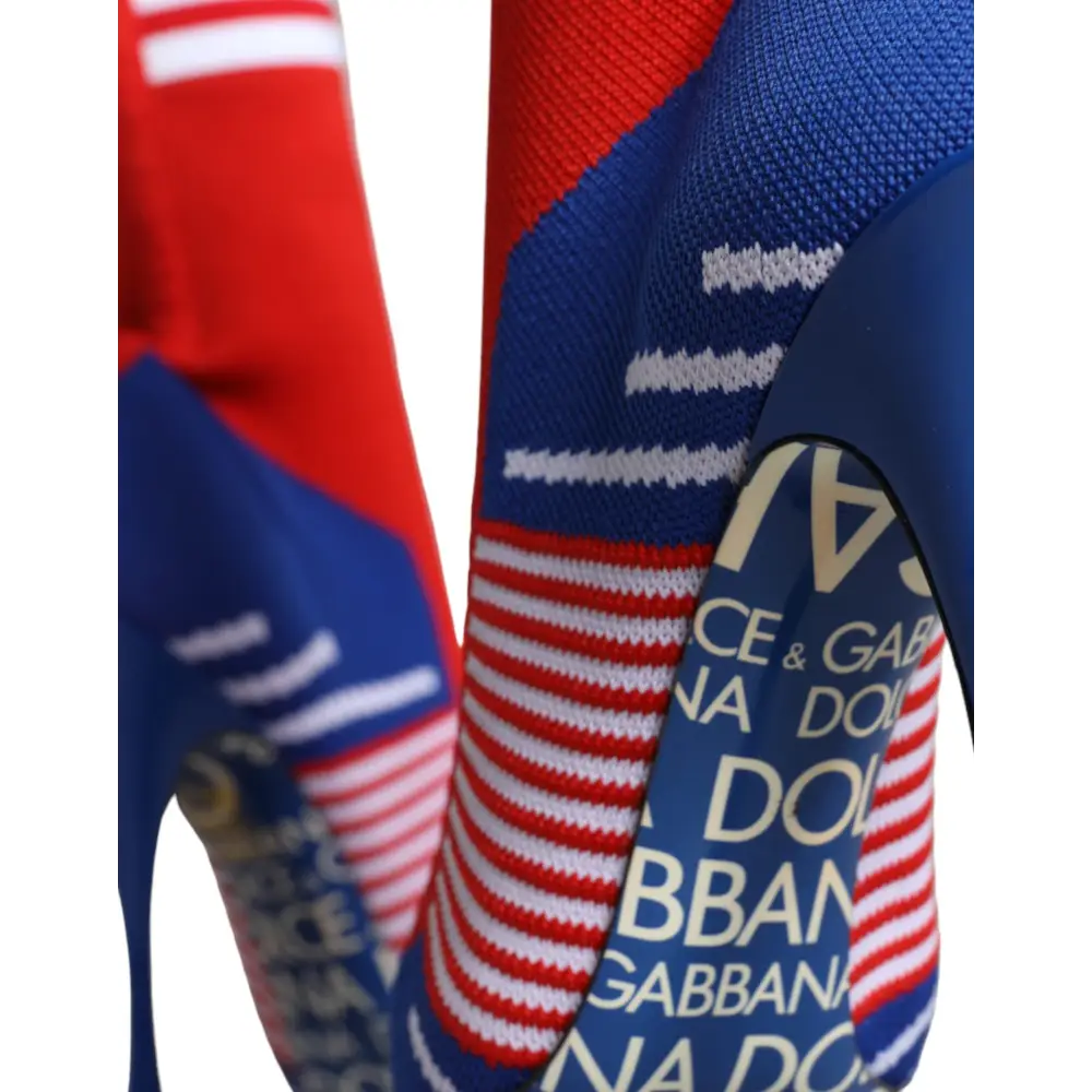 Dolce & Gabbana Rot Blau Stretch Socke Stil Ankle Stiefel Logo Schuhe - EU38/US7.5