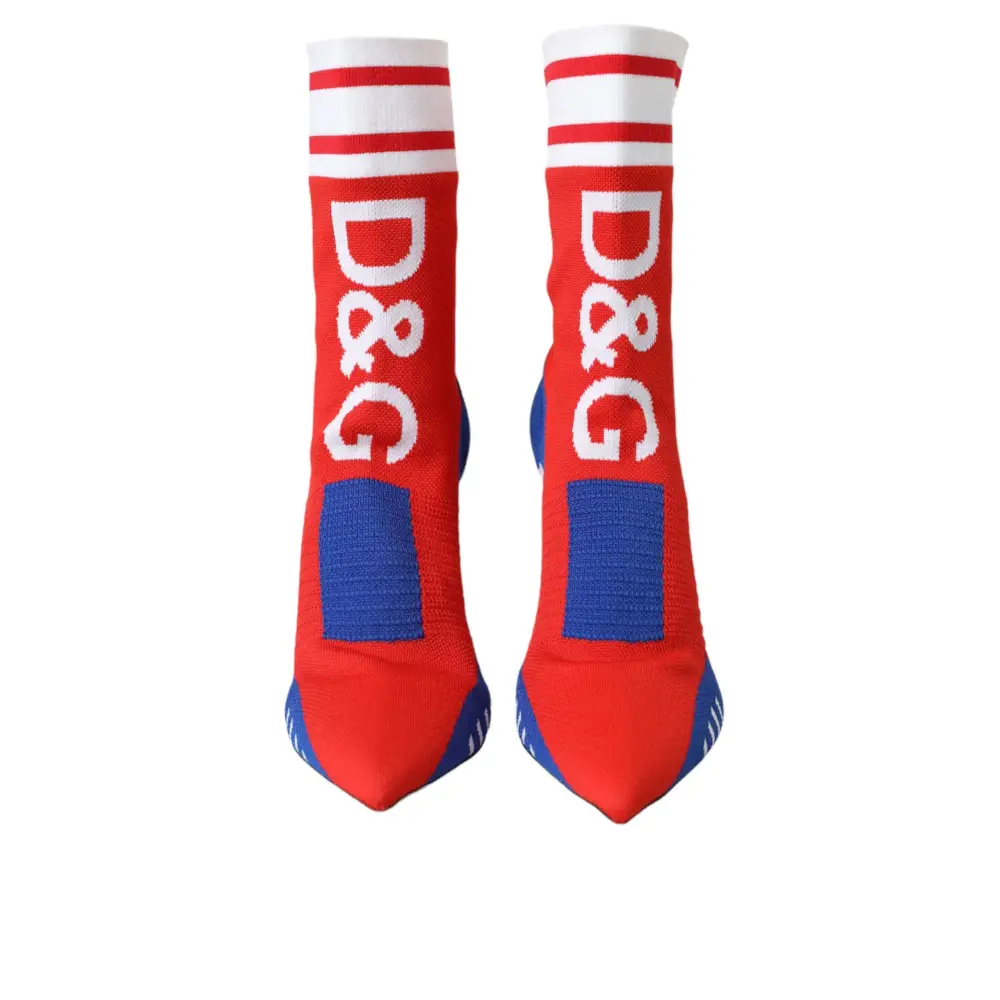 Dolce & Gabbana Rot Blau Stretch Socke Stil Ankle Stiefel Logo Schuhe - EU36.5/US6