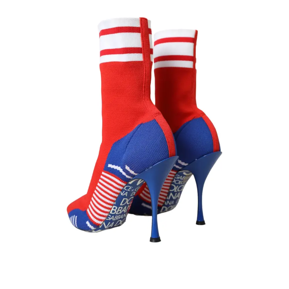 Dolce & Gabbana Rot Blau Stretch Socke Stil Ankle Stiefel Logo Schuhe - EU36.5/US6