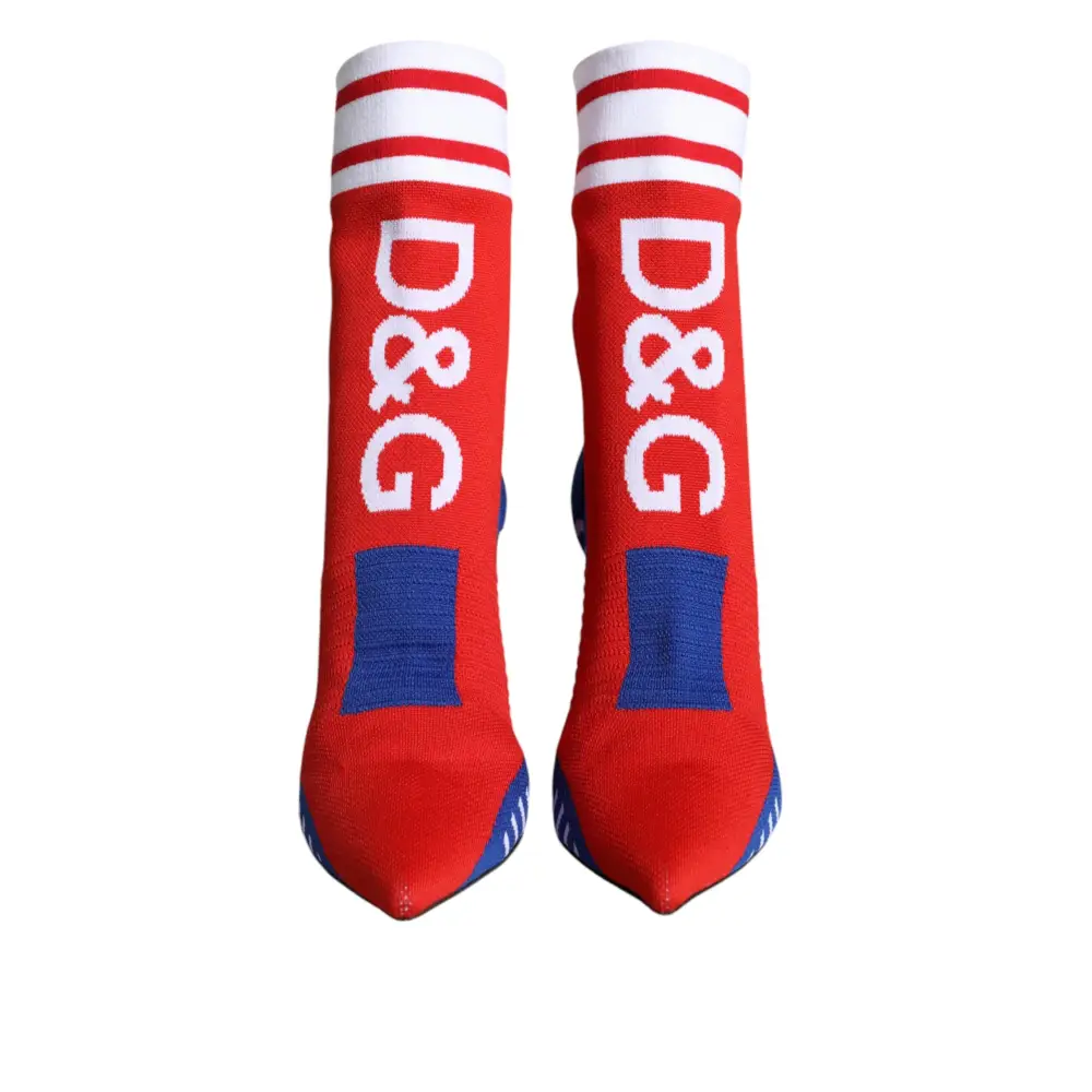 Dolce & Gabbana Rot Blau Stretch Socke Stil Ankle Stiefel Logo Schuhe - EU38/US7.5