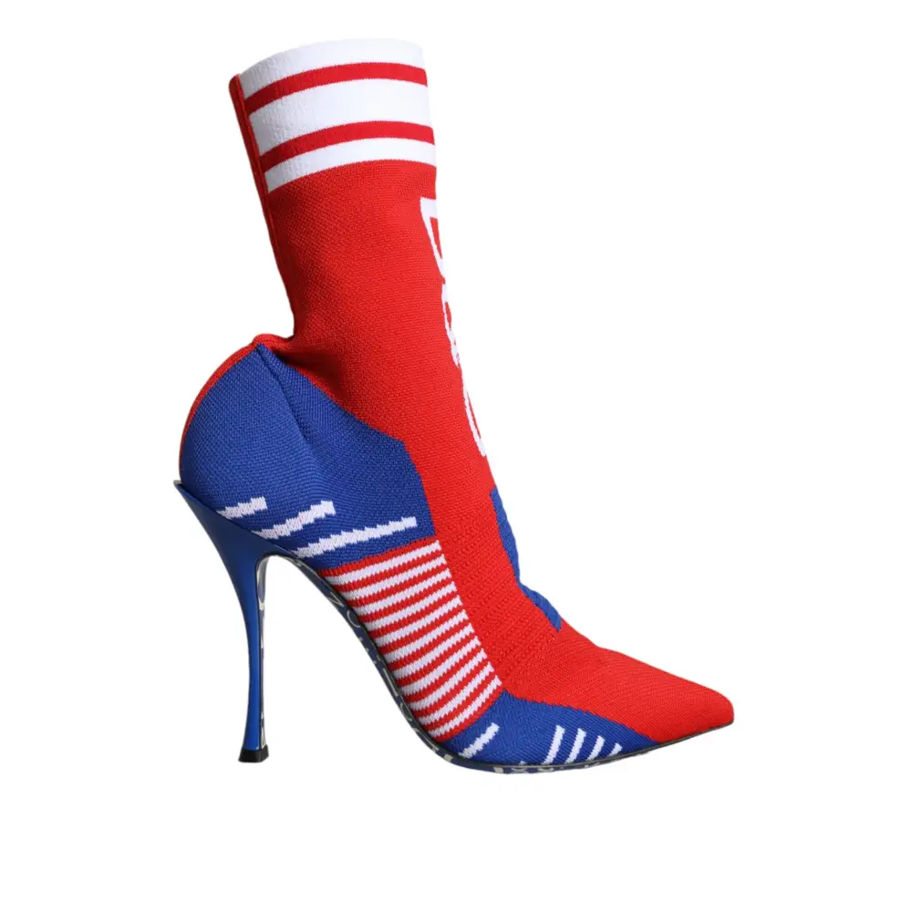 Dolce & Gabbana Rot Blau Stretch Socke Stil Ankle Stiefel Logo Schuhe - EU38/US7.5