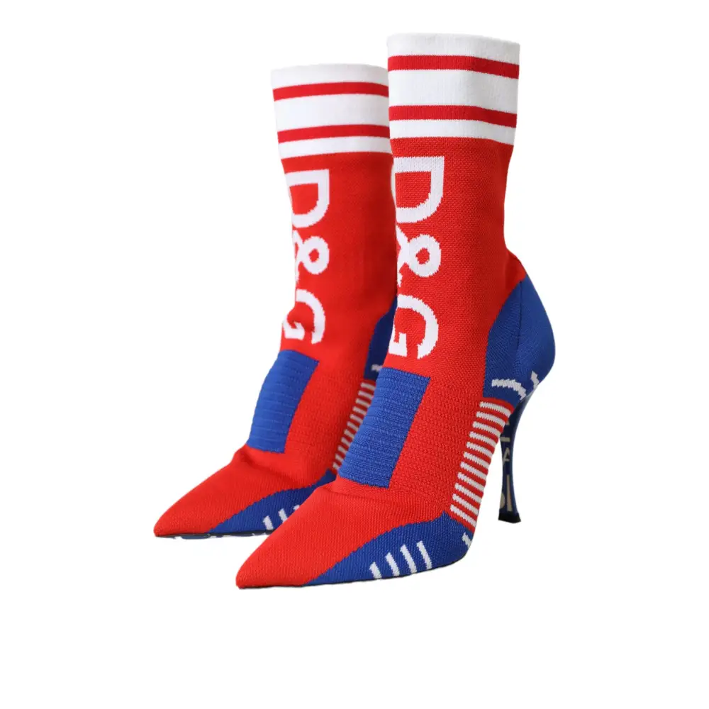 Dolce & Gabbana Rot Blau Stretch Socke Stil Ankle Stiefel Logo Schuhe - EU36.5/US6