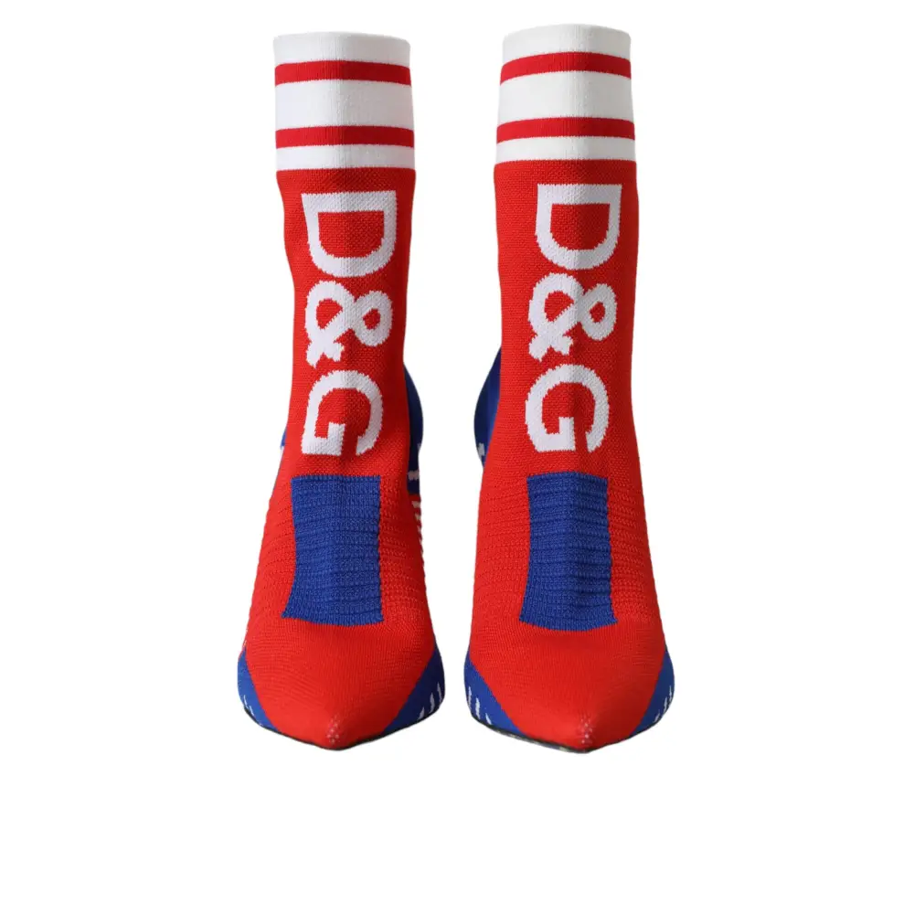 Dolce & Gabbana Rot Blau Stretch Socke Stil kurze Stiefel Logo Schuhe - EU37/US6.5