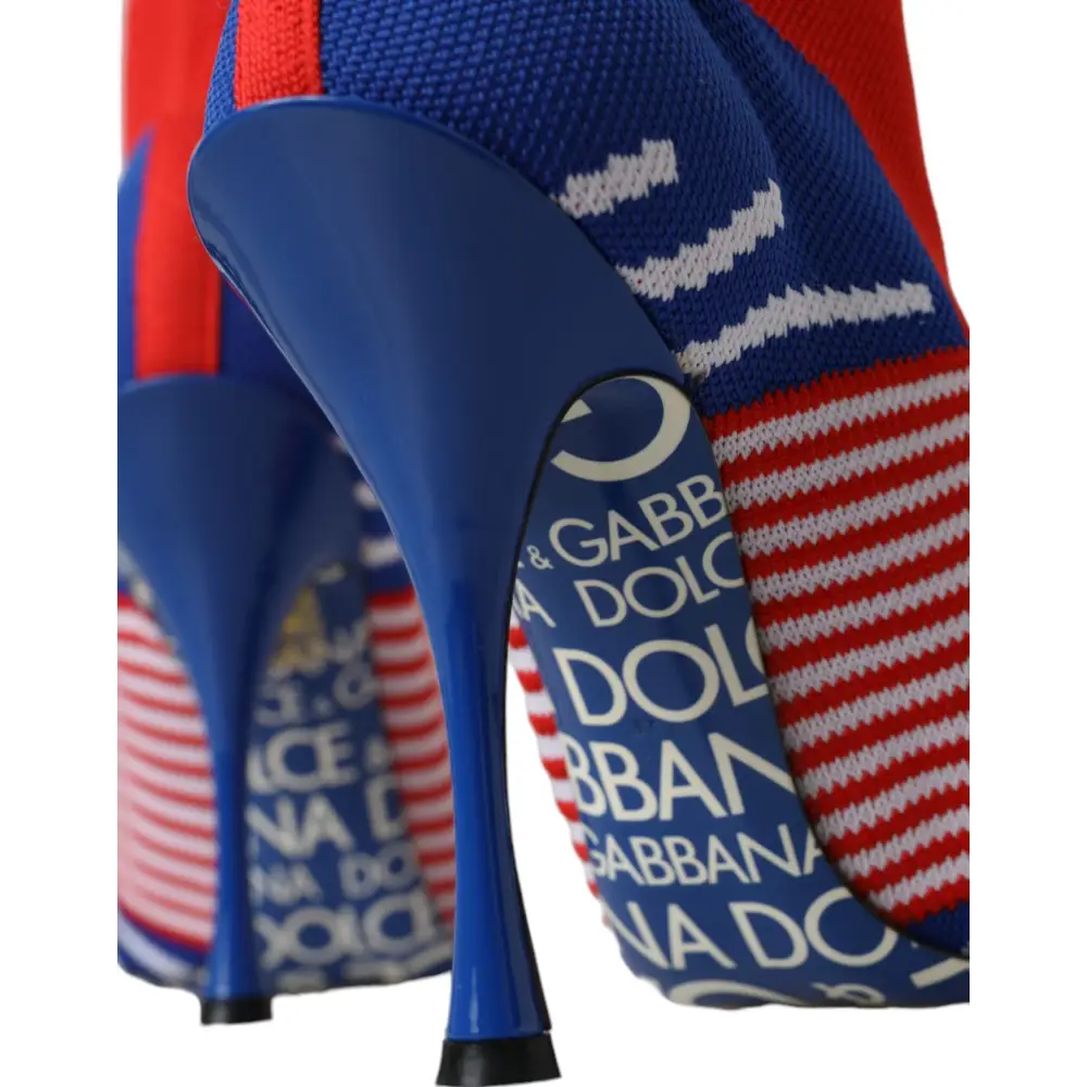 Dolce & Gabbana Rot Blau Stretch Socke Stil kurze Stiefel Logo Schuhe - EU37/US6.5