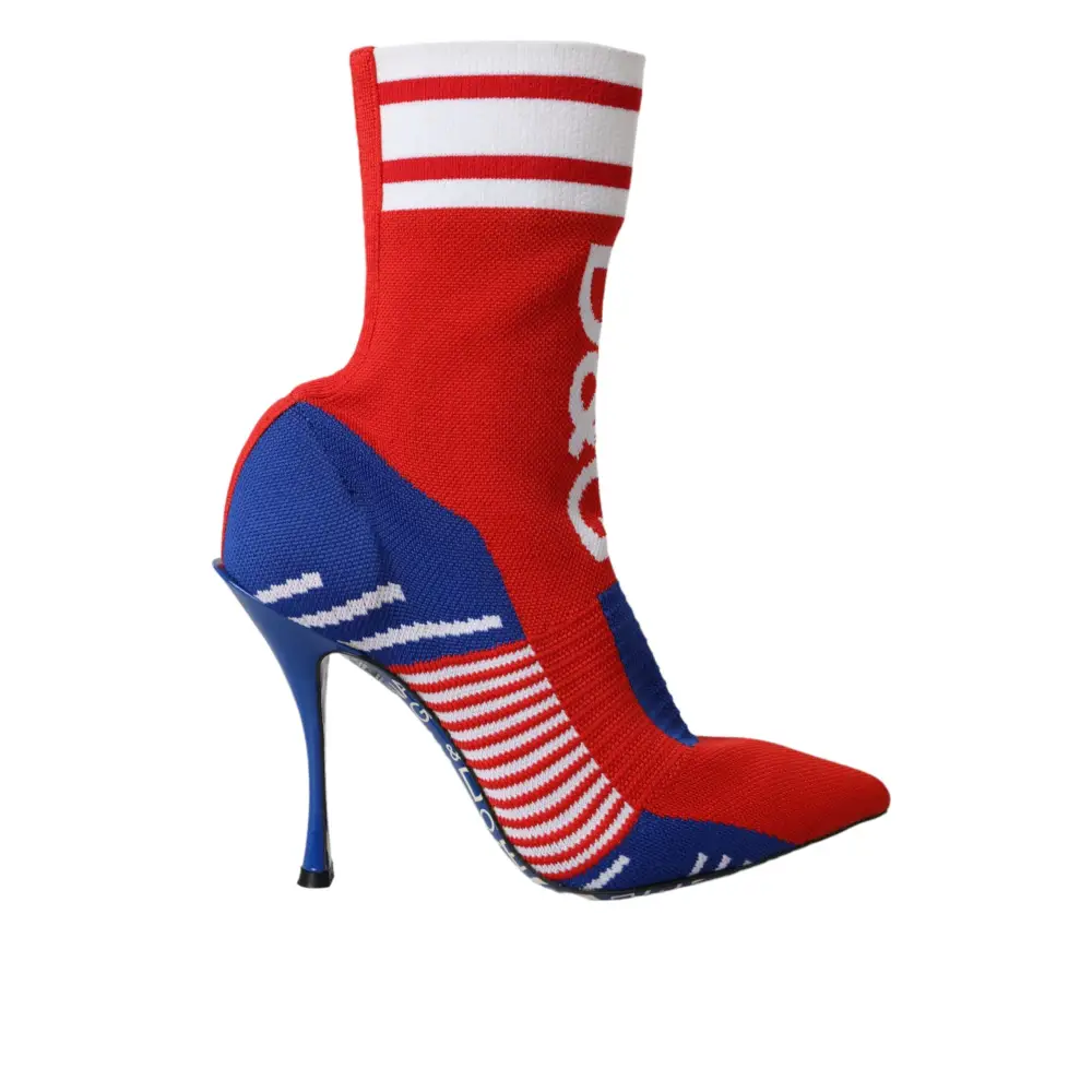 Dolce & Gabbana Rot Blau Stretch Socke Stil kurze Stiefel Logo Schuhe - EU37/US6.5