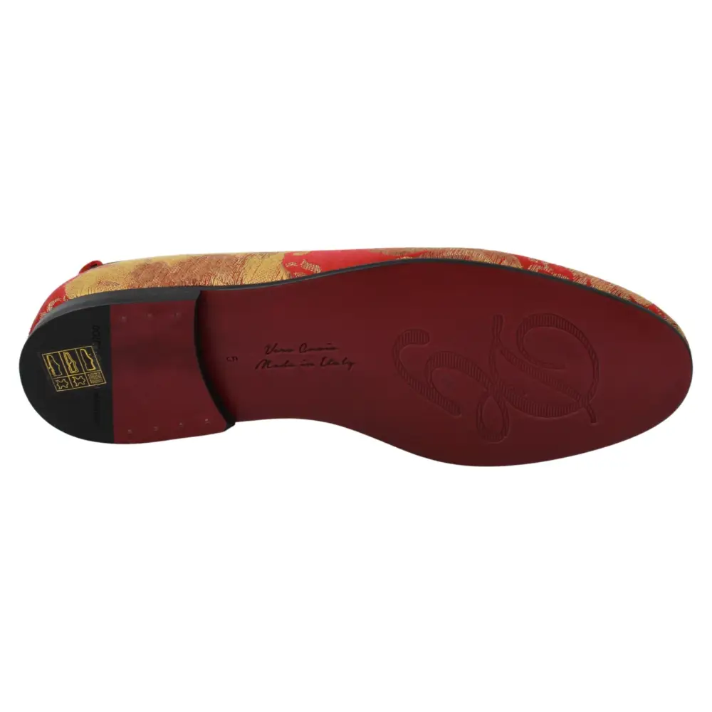 Dolce & Gabbana Rot Gold Brokat Hausschuhe Loafers Schuhe