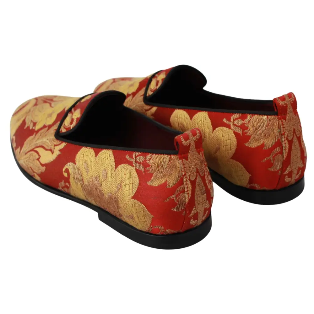 Dolce & Gabbana Rot Gold Brokat Hausschuhe Loafers Schuhe