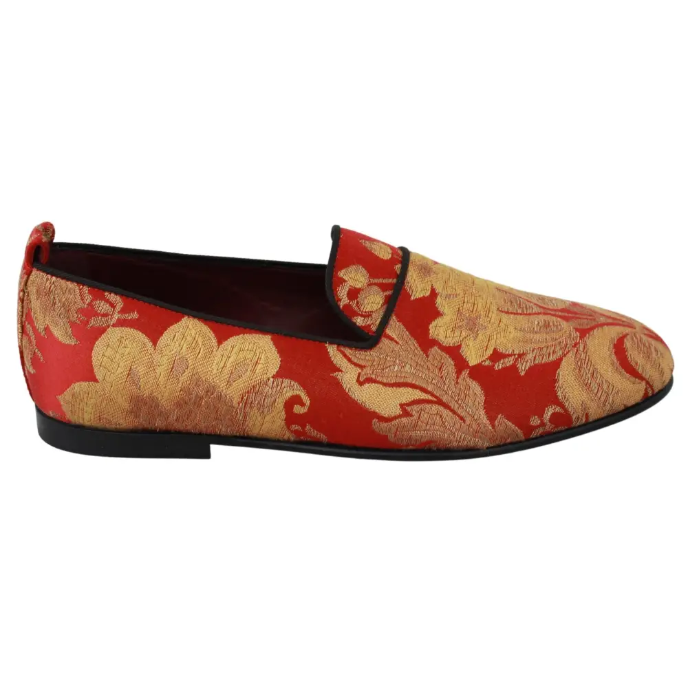 Dolce & Gabbana Rot Gold Brokat Hausschuhe Loafers Schuhe