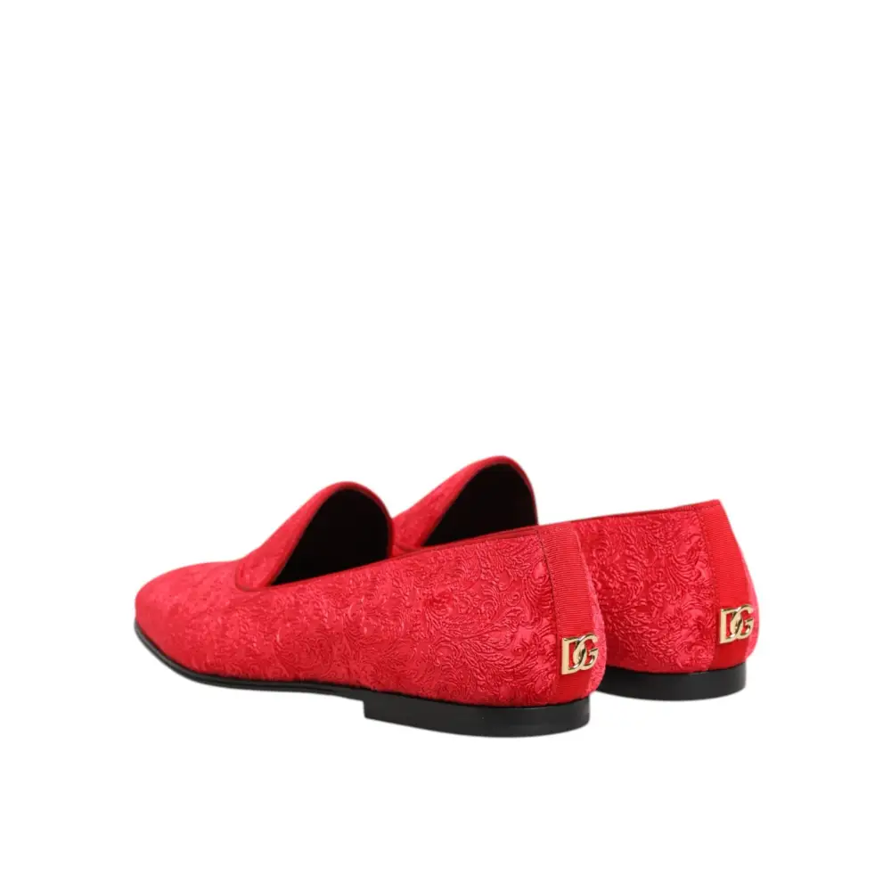 Dolce & Gabbana Rot Jacquard Loafers Formal Männer Kleid Schuhe - EU44/US11