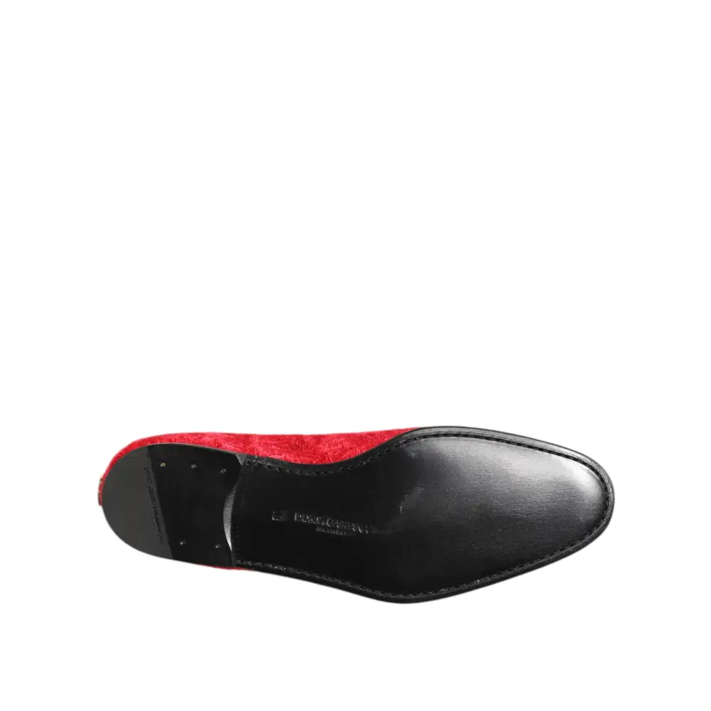 Dolce & Gabbana Rot Jacquard Loafers Formal Männer Kleid Schuhe - EU44/US11