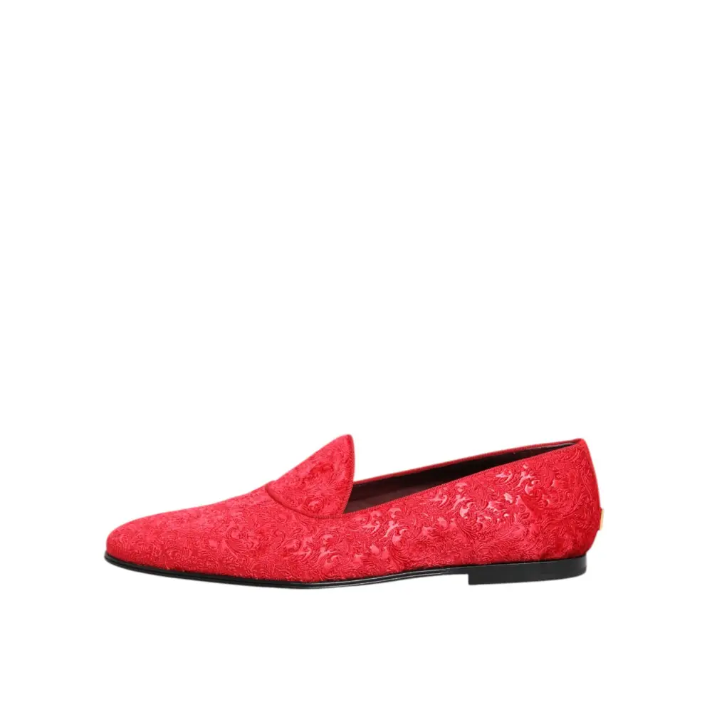 Dolce & Gabbana Rot Jacquard Loafers Formal Männer Kleid Schuhe - EU44/US11