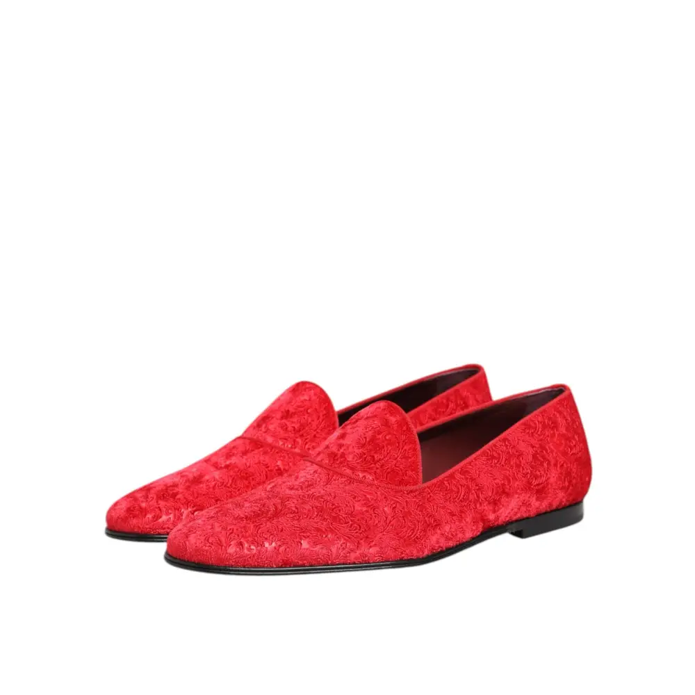 Dolce & Gabbana Rot Jacquard Loafers Formal Männer Kleid Schuhe - EU44/US11