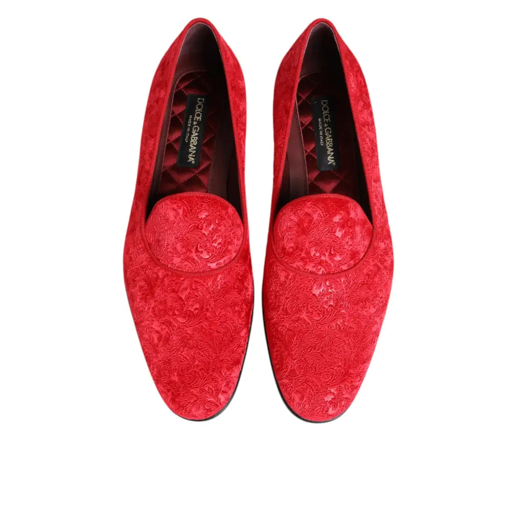 Dolce & Gabbana Rot Jacquard Loafers Formal Männer Kleid Schuhe - EU44/US11