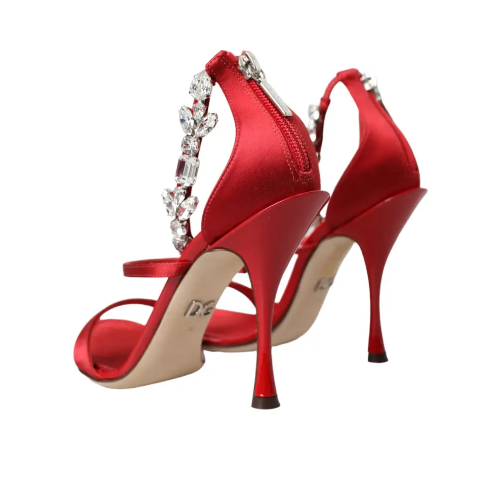 Dolce & Gabbana Rot Keira Satin Kristalle Sandalen Heels Schuhe - EU35/US4.5