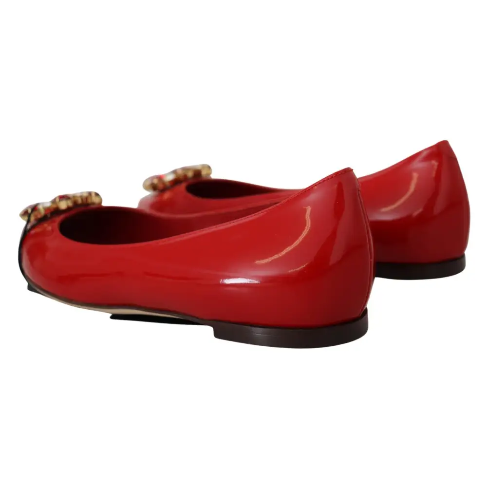 Dolce & Gabbana Rot Leder Kristalle Loafers Flats Schuhe