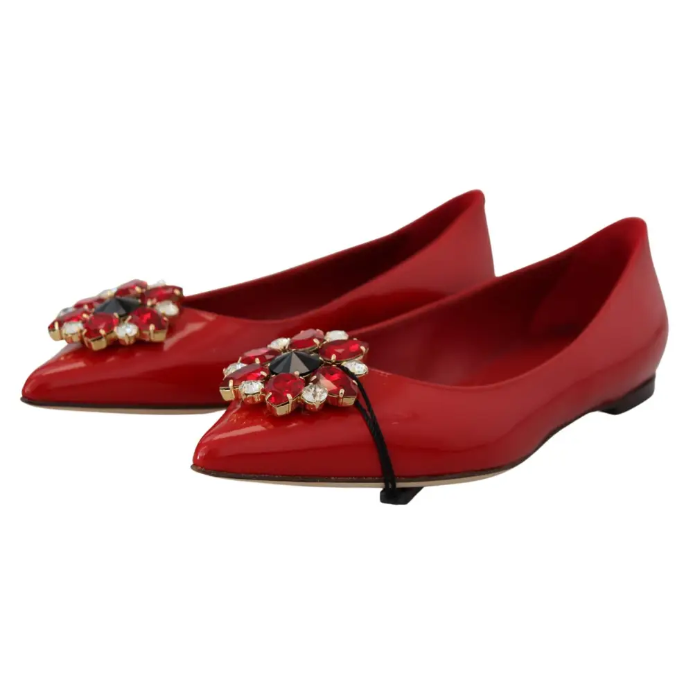 Dolce & Gabbana Rot Leder Kristalle Loafers Flats Schuhe