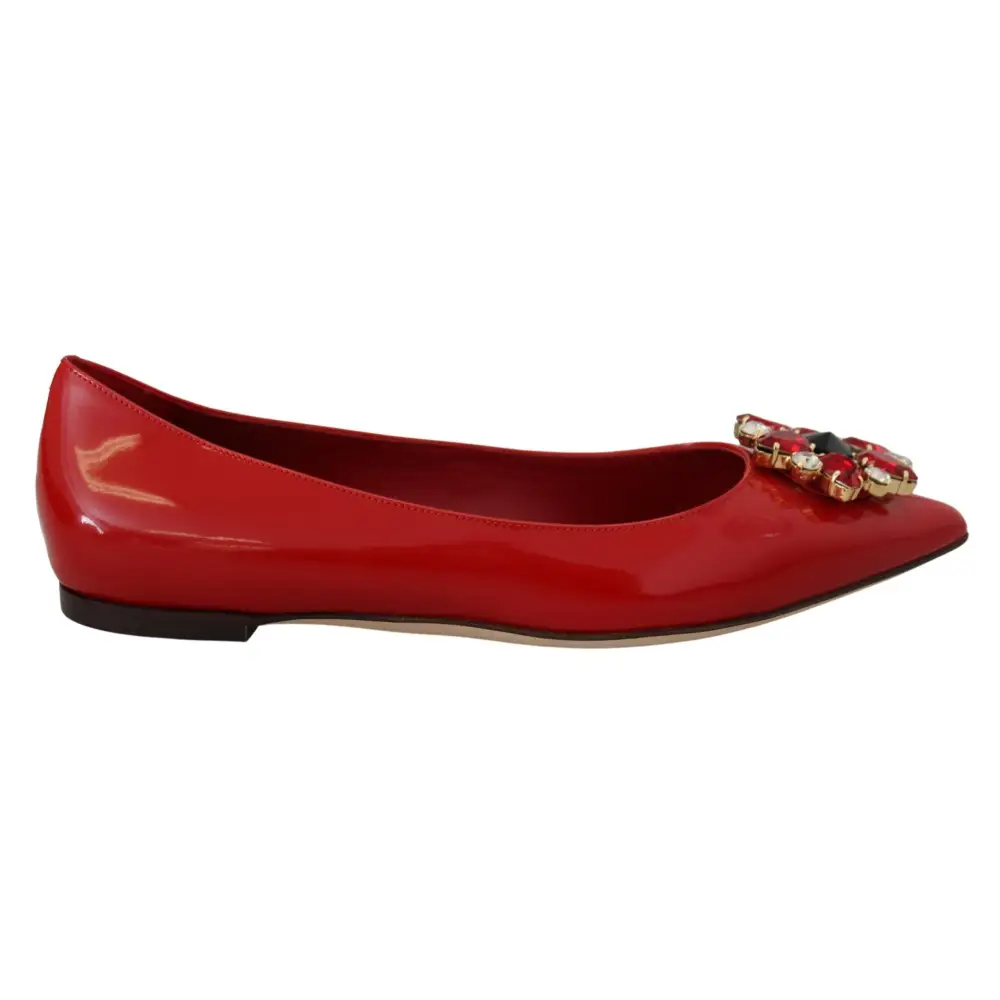 Dolce & Gabbana Rot Leder Kristalle Loafers Flats Schuhe