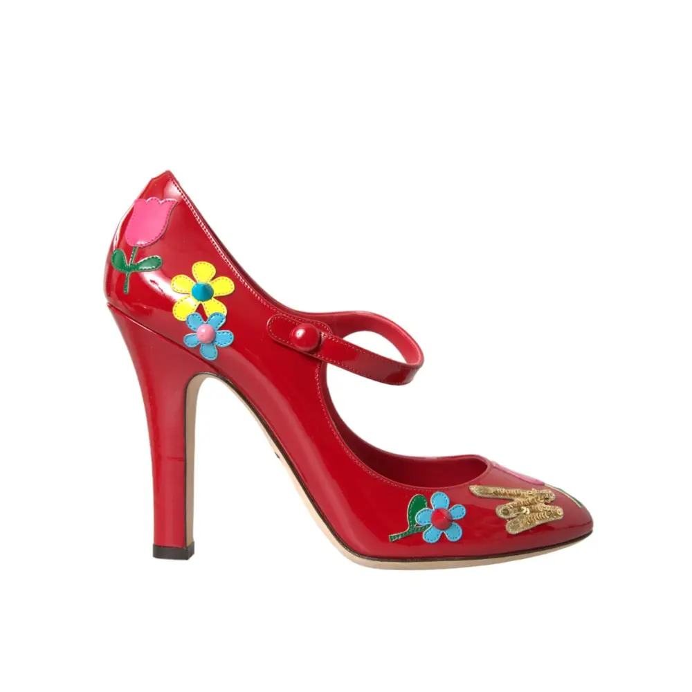 Dolce & Gabbana Rot Leder verschönert Mary Jane Pumps Heels Schuhe - EU40/US9.5