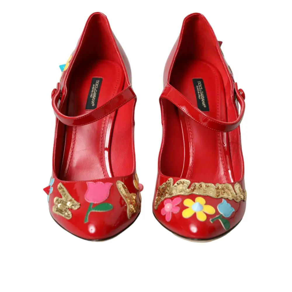Dolce & Gabbana Rot Leder verschönert Mary Jane Pumps Heels Schuhe - EU40/US9.5