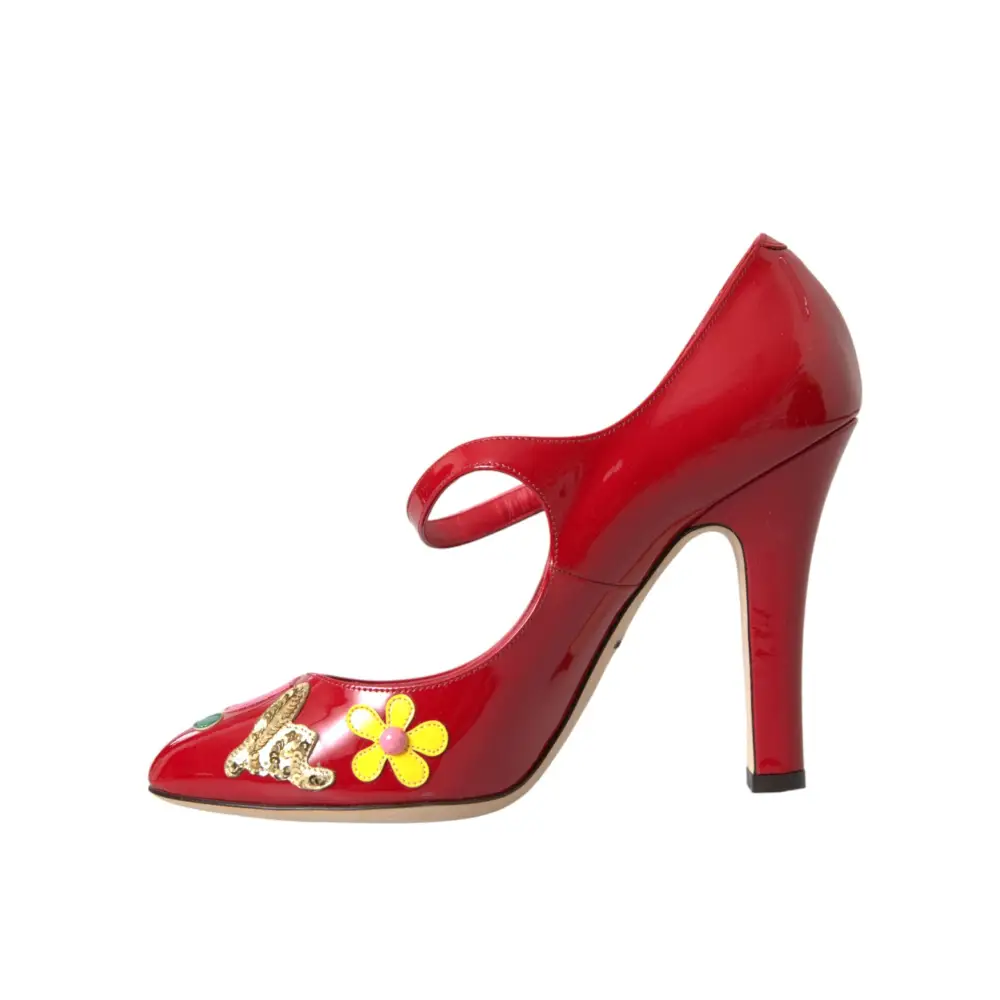 Dolce & Gabbana Rot Leder verschönert Mary Jane Pumps Heels Schuhe - EU40/US9.5