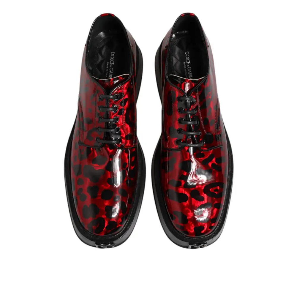 Dolce & Gabbana Rot Leopard Derby Formal Männer Kleid Schuhe - EU44/US11