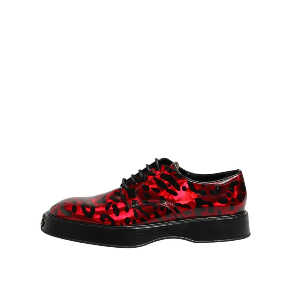 Dolce & Gabbana Rot Leopard Derby Formal Männer Kleid Schuhe - EU44/US11