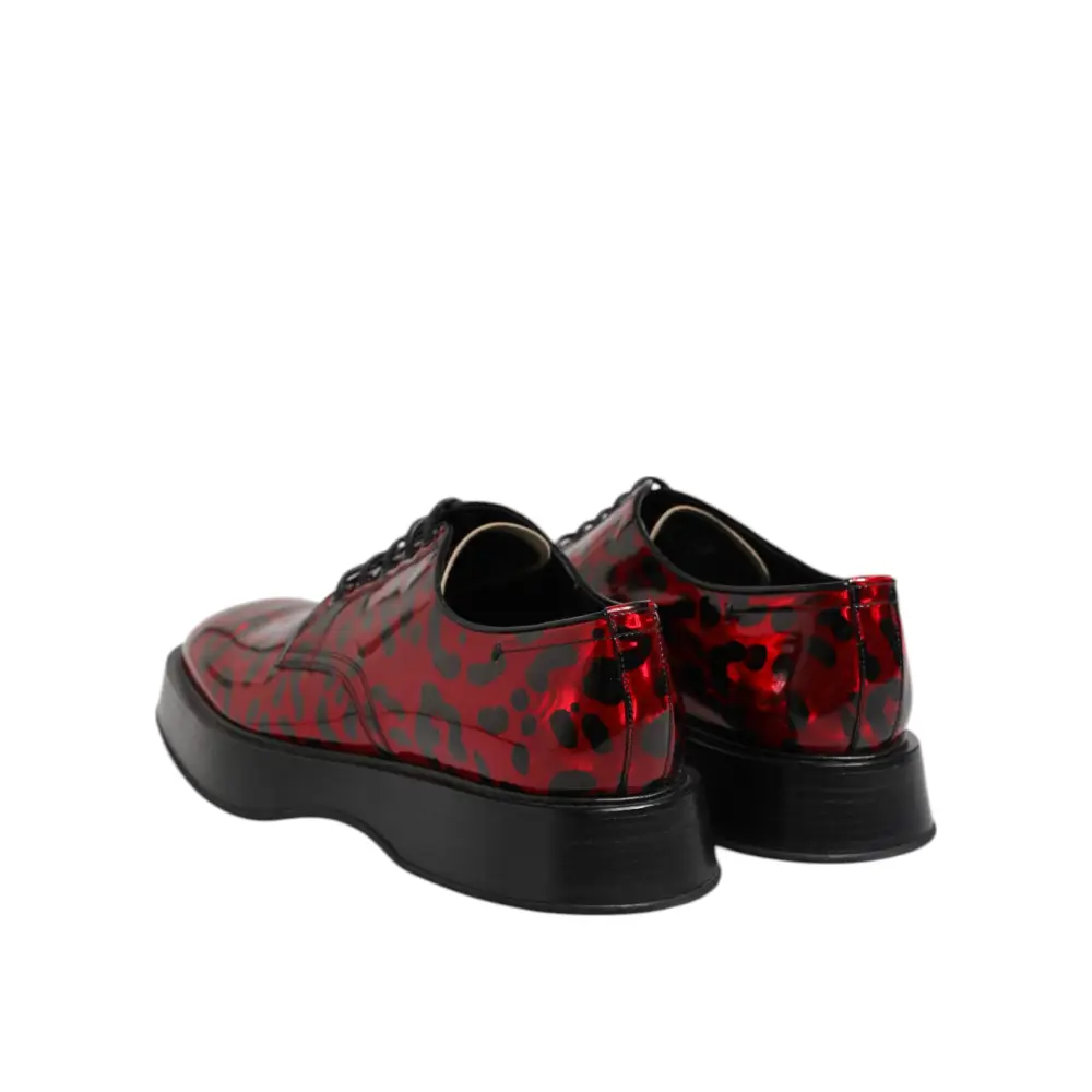 Dolce & Gabbana Rot Leopard Derby Formal Männer Kleid Schuhe - EU44/US11