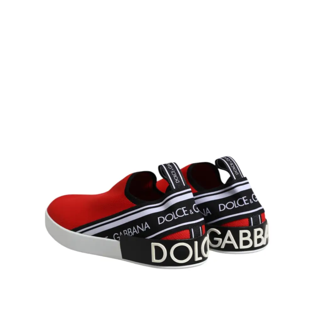Dolce & Gabbana Rot Logo Low Top Slip On Männer Turnschuhe Schuhe - EU40/US7