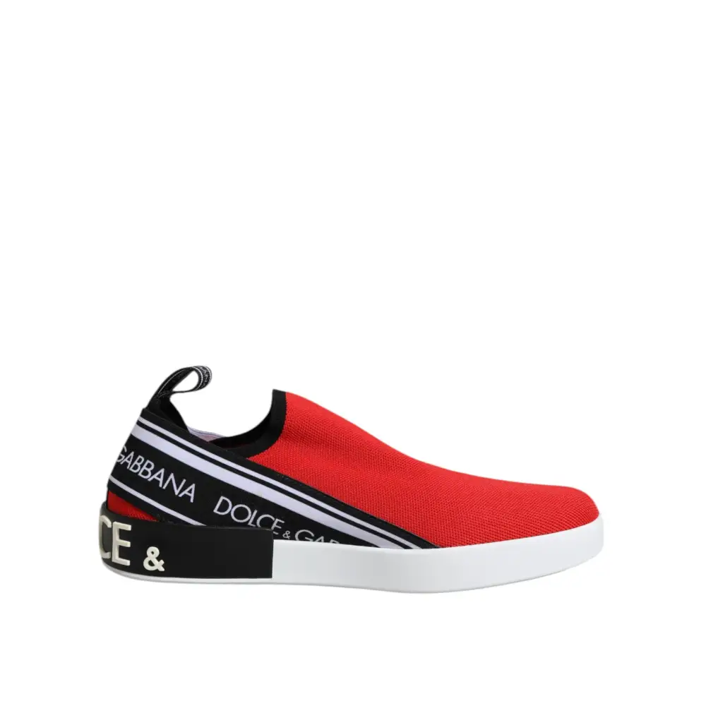 Dolce & Gabbana Rot Logo Low Top Slip On Männer Turnschuhe Schuhe - EU40/US7