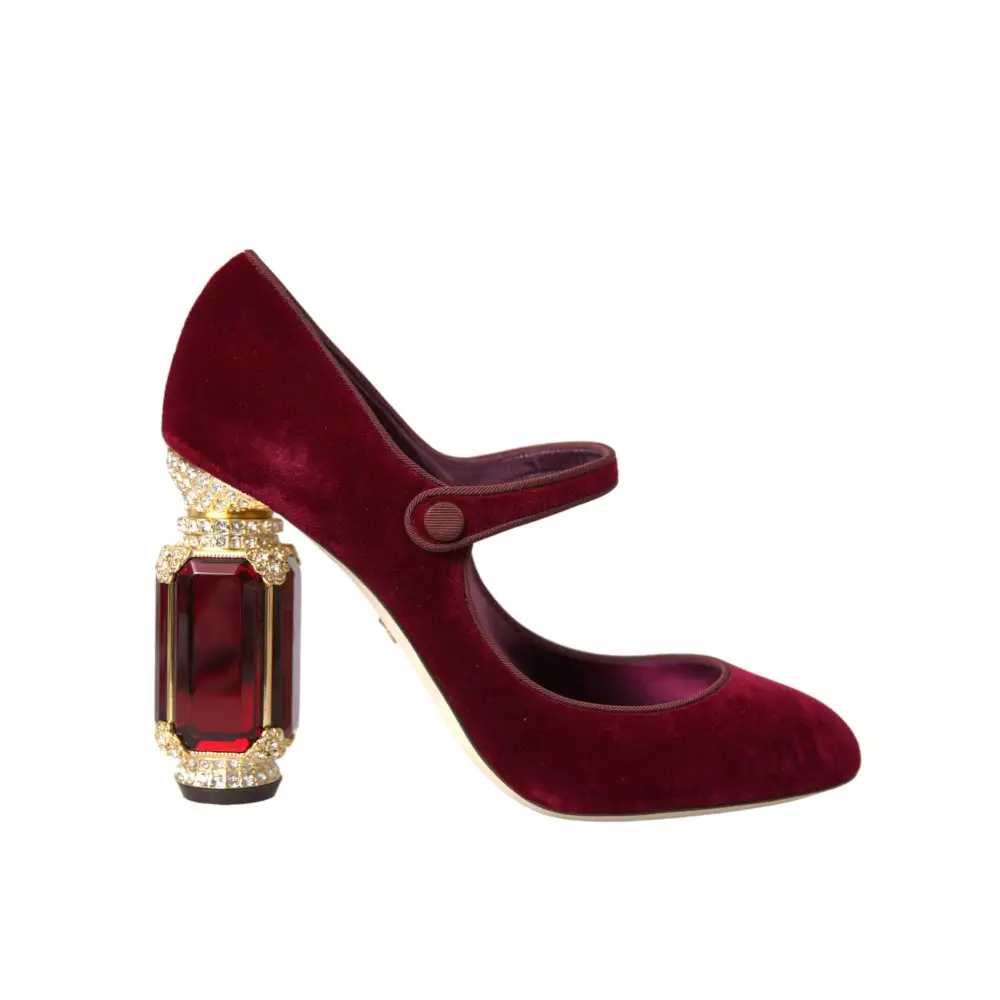 Dolce & Gabbana Rot Samt Gold Kristalle Heels Mary Jane Schuhe - EU40.5/US10