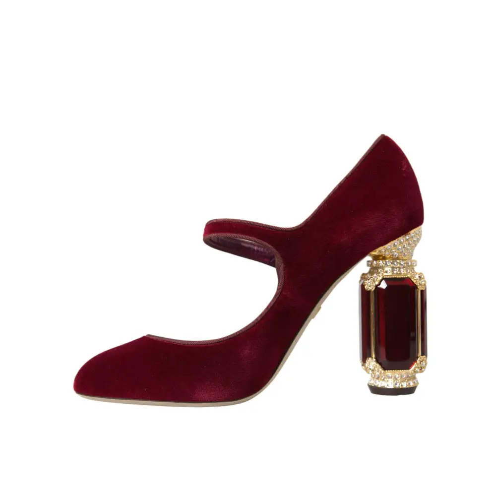 Dolce & Gabbana Rot Samt Gold Kristalle Heels Mary Jane Schuhe - EU40.5/US10