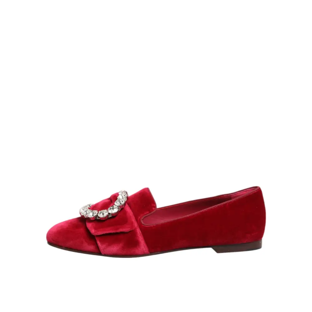 Dolce & Gabbana Rot Samt Kristall Schnalle Loafers Flats Schuhe