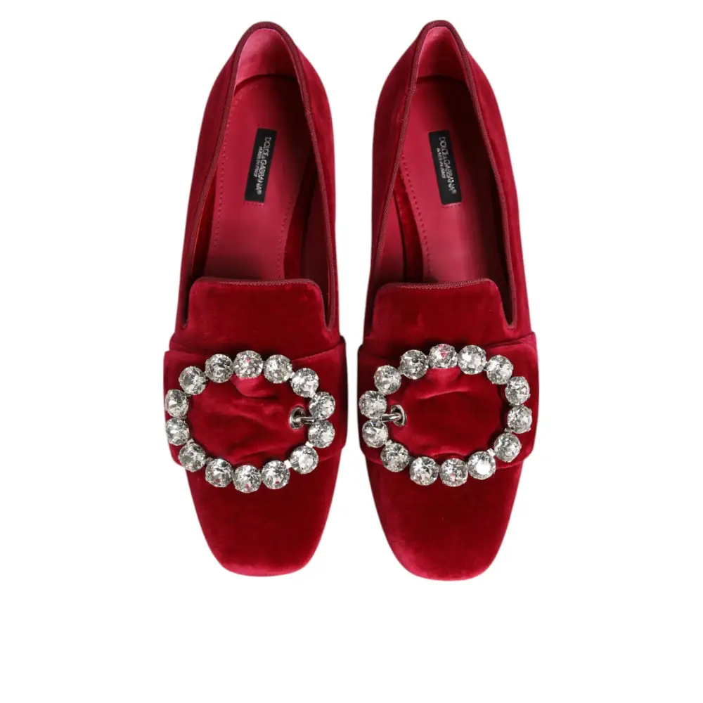 Dolce & Gabbana Rot Samt Kristall Schnalle Loafers Flats Schuhe