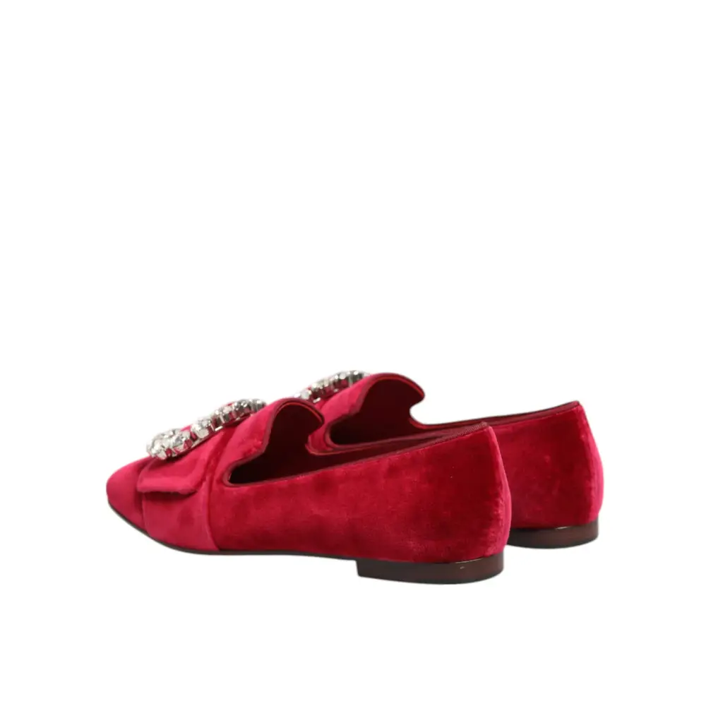 Dolce & Gabbana Rot Samt Kristall Schnalle Loafers Flats Schuhe