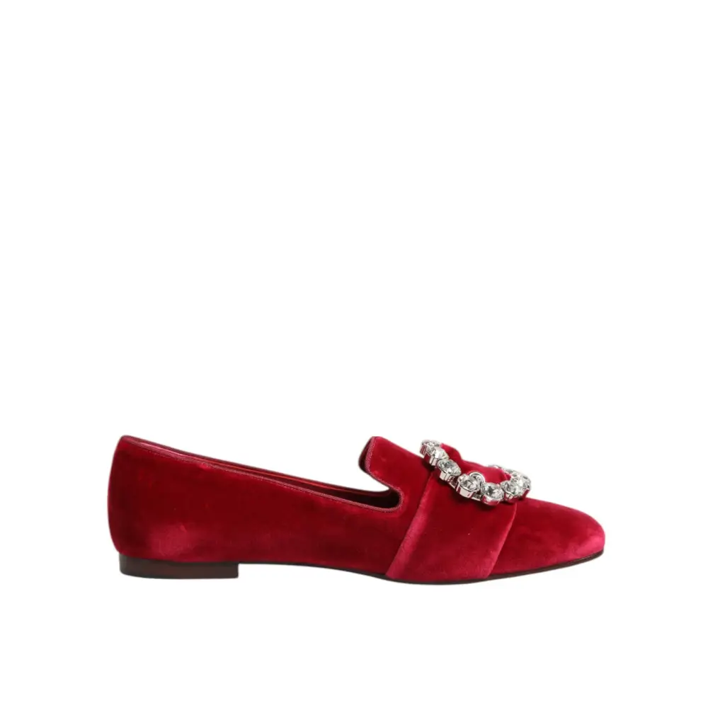 Dolce & Gabbana Rot Samt Kristall Schnalle Loafers Flats Schuhe