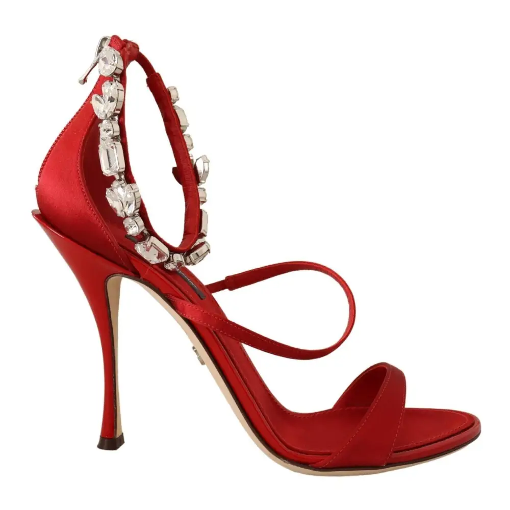 Dolce & Gabbana Rot Satin Kristalle Sandalen Keira Heels Schuhe - EU38/US7.5