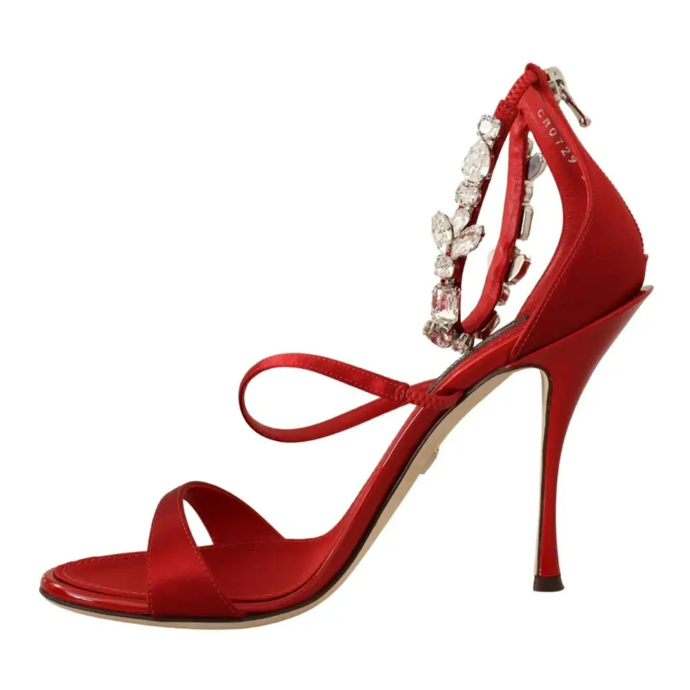 Dolce & Gabbana Rot Satin Kristalle Sandalen Keira Heels Schuhe - EU38/US7.5