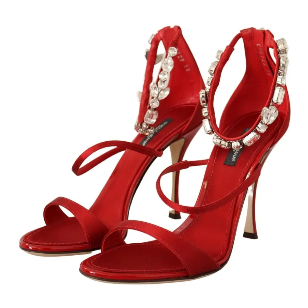 Dolce & Gabbana Rot Satin Kristalle Sandalen Keira Heels Schuhe - EU38/US7.5