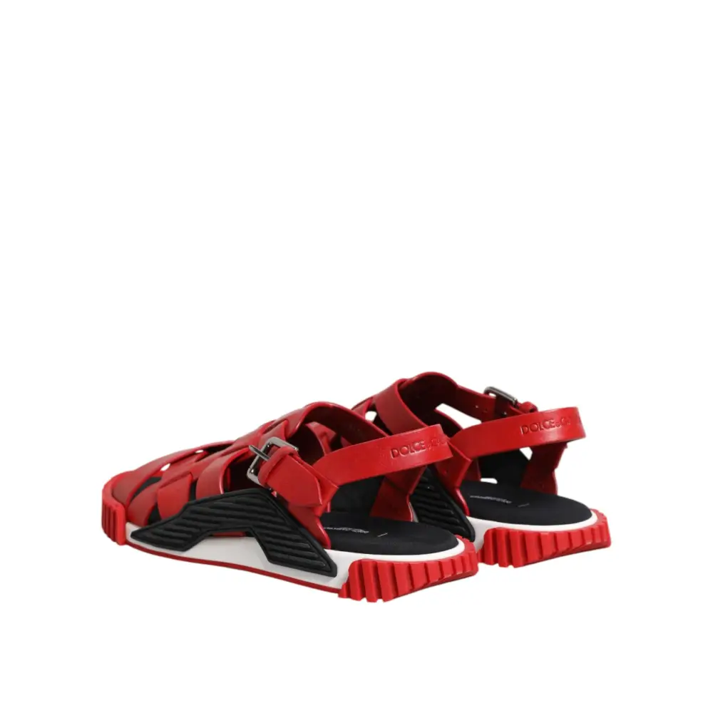 Dolce & Gabbana Rot Schwarz Leder Riemchensandalen Schuhe - EU43/US10