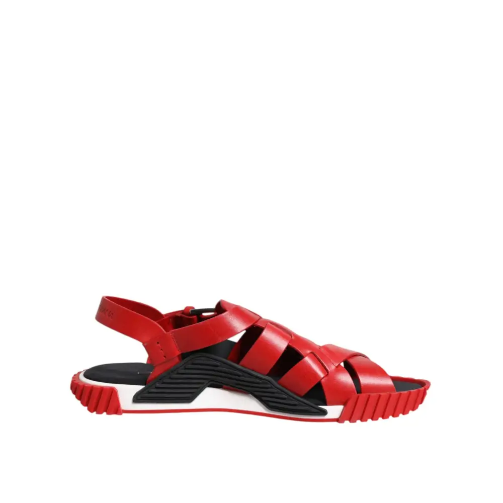 Dolce & Gabbana Rot Schwarz Leder Riemchensandalen Schuhe - EU43/US10