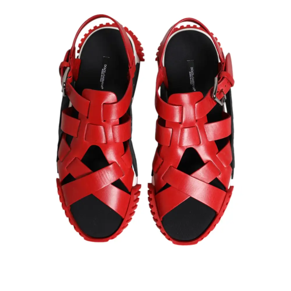 Dolce & Gabbana Rot Schwarz Leder Riemchensandalen Schuhe - EU43/US10