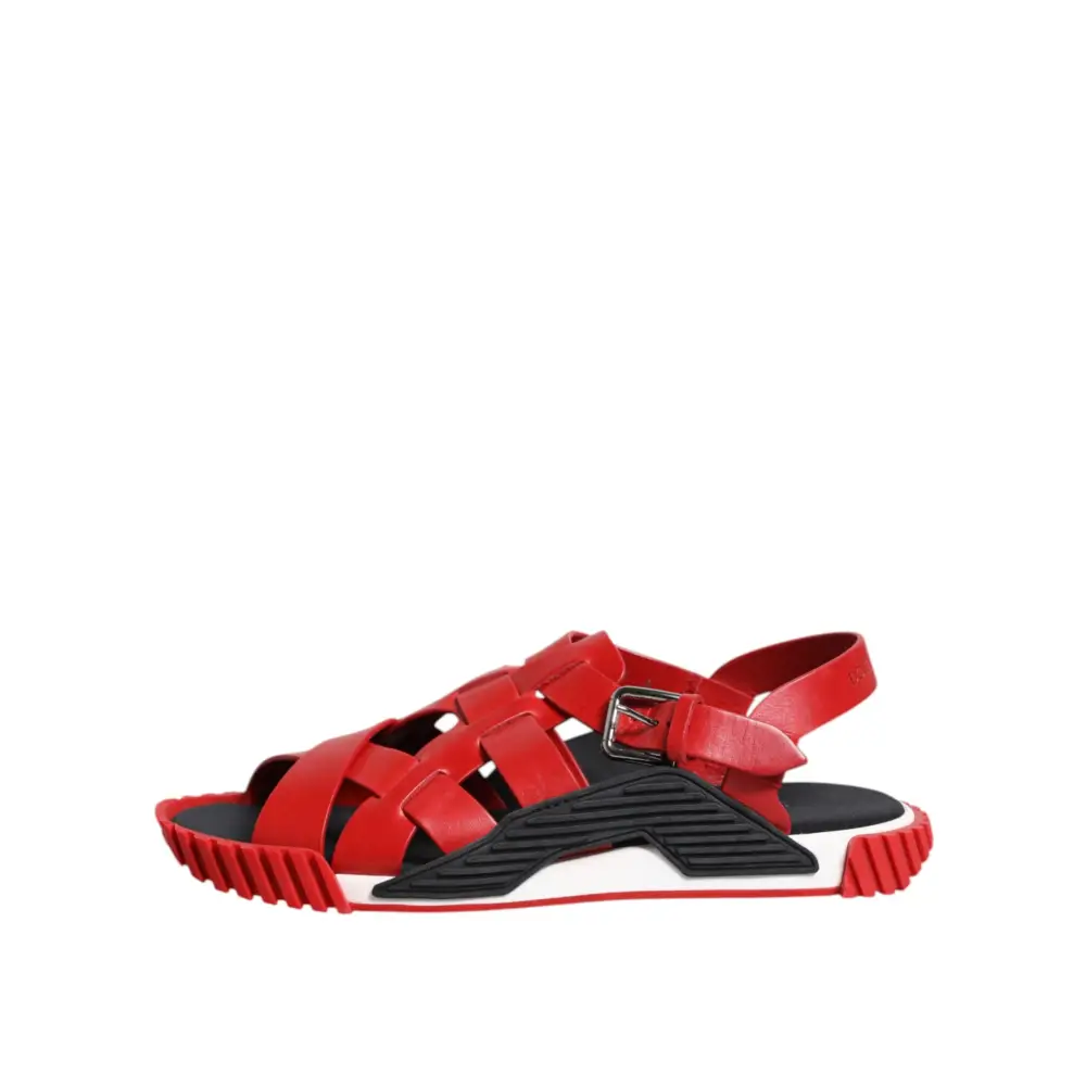 Dolce & Gabbana Rot Schwarz Leder Riemchensandalen Schuhe - EU43/US10