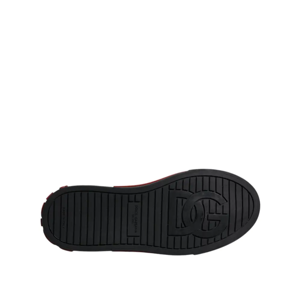 Dolce & Gabbana Rot Schwarz Leopard Baumwolle Männer Low Top Turnschuhe Schuhe
