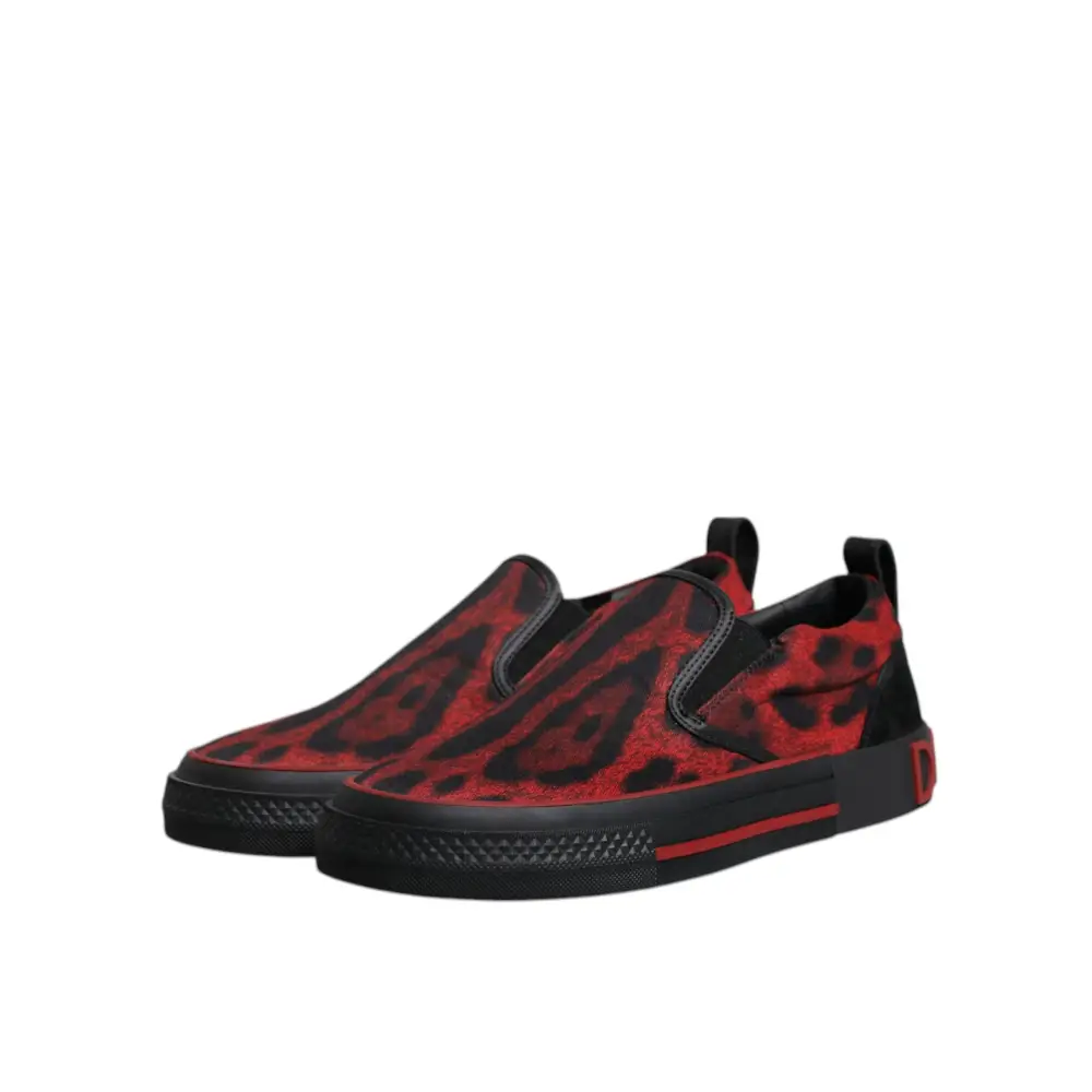 Dolce & Gabbana Rot Schwarz Leopard Baumwolle Männer Low Top Turnschuhe Schuhe